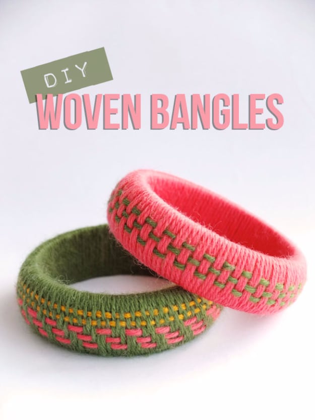 Clever DIYs Made With Yarn - DIY Woven Yarn Bangles - Yarn Crafts To Try, Easy Yarn DIYs, Fun Crafts To Do With Yarn, Wall Art, Awesome Yarn Ideas, Yarn DIY Projects, Brillian Yarn Craft Tutorials http://diyjoy.com/diy-yarn-crafts