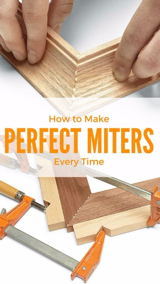 Cool Woodworking Tips - Perfect Miters Everytime - Easy Woodworking Ideas, Woodworking Tips and Tricks, Woodworking Tips For Beginners, Basic Guide For Woodworking http://diyjoy.com/diy-woodworking-tips