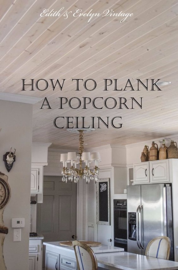 DIY Home Improvement Ideas- Plank A Popcorn Ceiling - Home Repair Ideas, Home Repairs On A Budget, Home Repair Tips, Living Room, Bedroom, Kitchen Repair, Home Improvement, Quick And Easy Home Tips #diy #homeimprovement #diyhome #homerepair