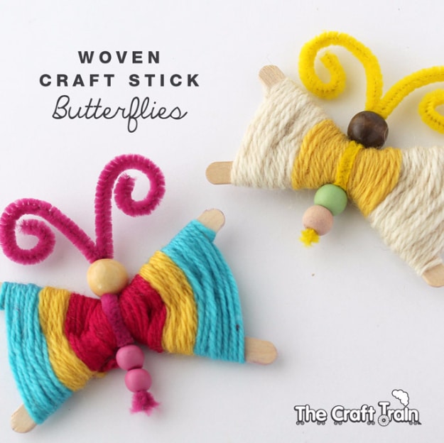 Clever DIYs Made With Yarn - Woven Craft Stick Butterflies - Yarn Crafts To Try, Easy Yarn DIYs, Fun Crafts To Do With Yarn, Wall Art, Awesome Yarn Ideas, Yarn DIY Projects, Brillian Yarn Craft Tutorials http://diyjoy.com/diy-curtains-drapes