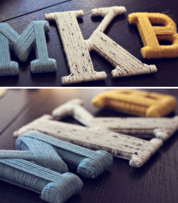 Clever DIYs Made With Yarn - Yarn Wrapped Letters - Yarn Crafts To Try, Easy Yarn DIYs, Fun Crafts To Do With Yarn, Wall Art, Awesome Yarn Ideas, Yarn DIY Projects, Brillian Yarn Craft Tutorials http://diyjoy.com/diy-yarn-crafts