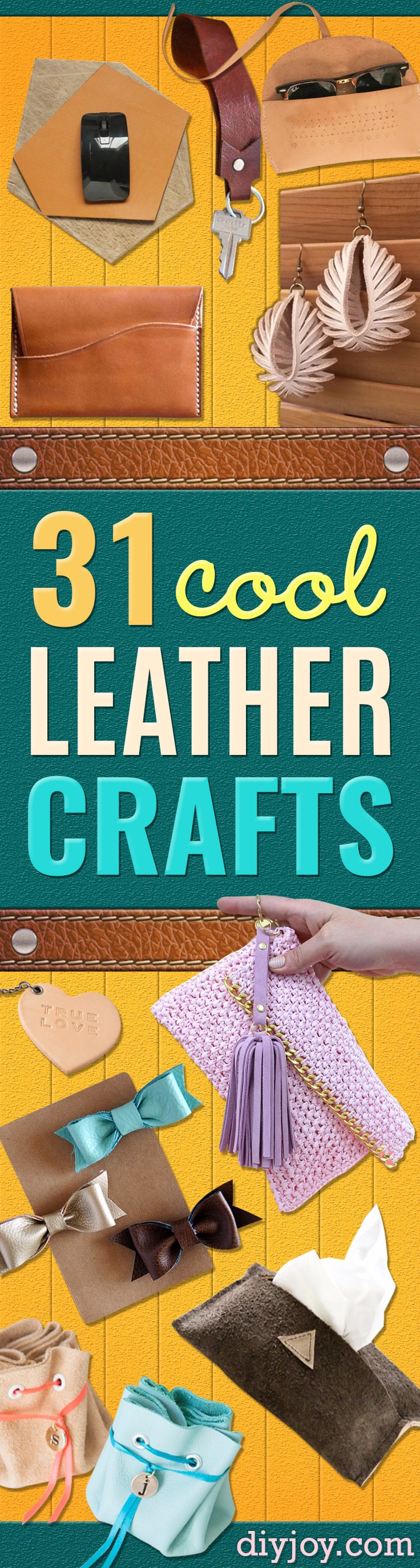  Creative Leather Crafts - Best DIY Projects Made With Leather - Easy Handmade Do It Yourself Gifts and Fashion - Cool Crafts and DYI Leather Projects With Step by Step Tutorials http://diyjoy.com/diy-leather-crafts