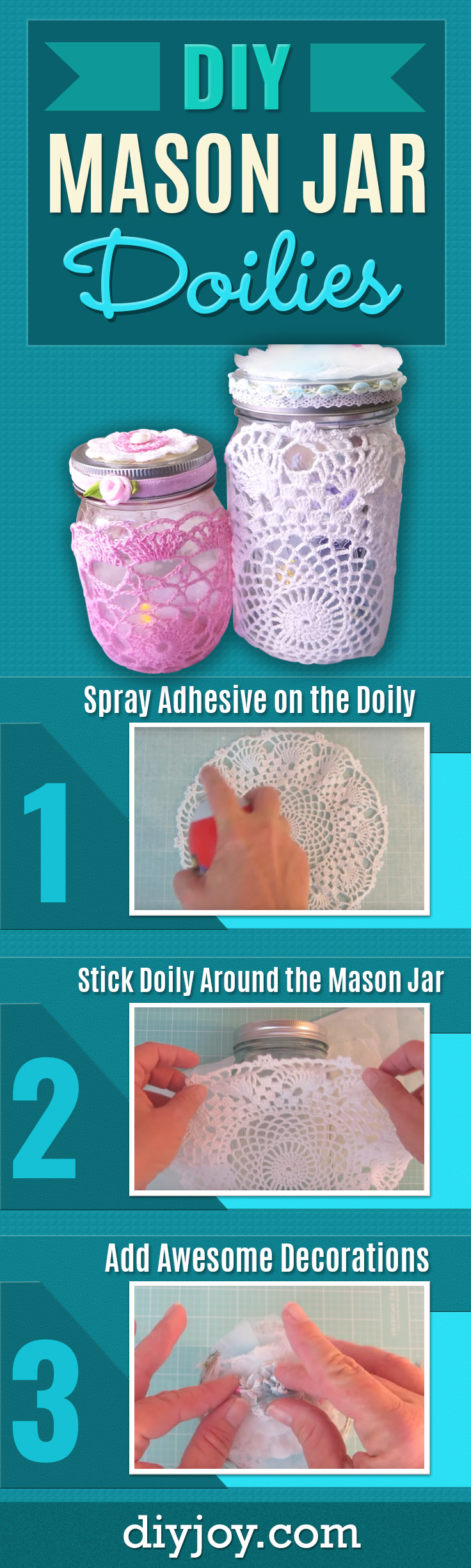 DIY Mothers Day Gift Ideas - Mason Jar Doilies - Homemade Gifts for Moms - Crafts and Do It Yourself Home Decor, Accessories and Fashion To Make For Mom - Mothers Love Handmade Presents on Mother's Day - DIY Projects and Crafts by DIY JOY 
