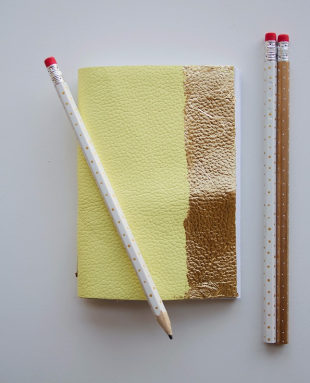 Creative Leather Crafts - DIY Leather And Gold Leaf Notebook - Best DIY Projects Made With Leather - Easy Handmade Do It Yourself Gifts and Fashion - Cool Crafts and DYI Leather Projects With Step by Step Tutorials http://diyjoy.com/diy-leather-crafts