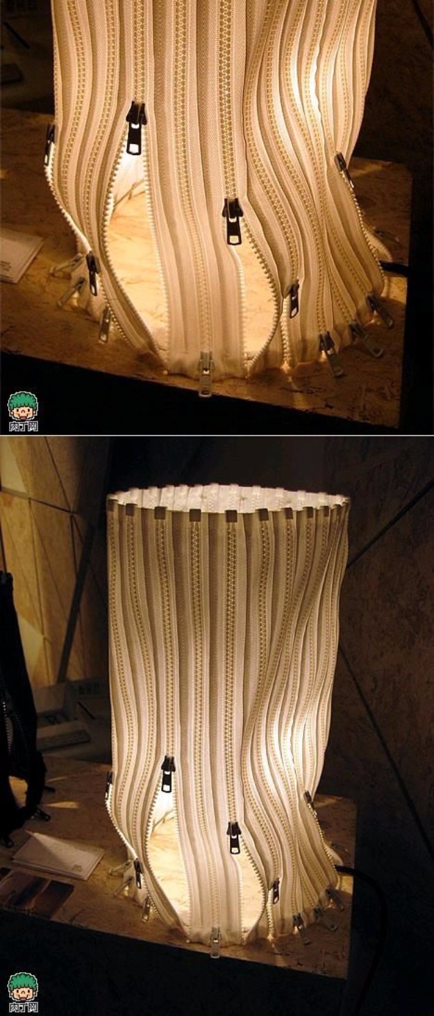 Creative DIY Projects With Zippers - DIY Zipper Lampshade - Easy Crafts and Fashion Ideas With A Zipper - Jewelry, Home Decor, School Supplies and DIY Gift Ideas - Quick DIYs for Fun Weekend Projects 