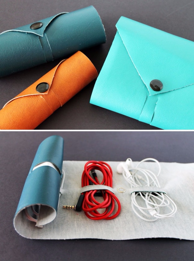Creative Leather Crafts - Leather Cord Roll - Best DIY Projects Made With Leather - Easy Handmade Do It Yourself Gifts and Fashion - Cool Crafts and DYI Leather Projects With Step by Step Tutorials http://diyjoy.com/diy-leather-crafts