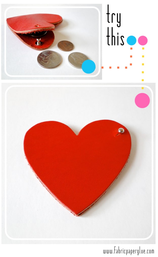 Creative Leather Crafts - Leather Heart Coin Purse - Best DIY Projects Made With Leather - Easy Handmade Do It Yourself Gifts and Fashion - Cool Crafts and DYI Leather Projects With Step by Step Tutorials http://diyjoy.com/diy-leather-crafts