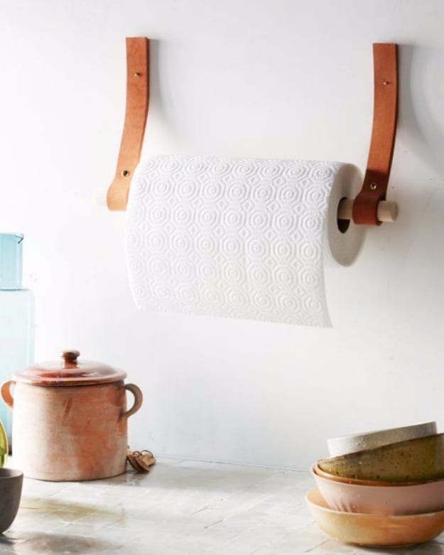Creative Leather Crafts - Leather Paper Towel Holder - Best DIY Projects Made With Leather - Easy Handmade Do It Yourself Gifts and Fashion - Cool Crafts and DYI Leather Projects With Step by Step Tutorials http://diyjoy.com/diy-leather-crafts