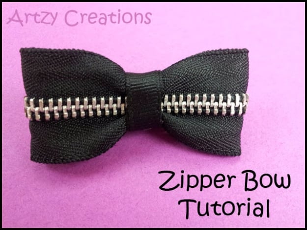 Creative DIY Projects With Zippers - Zipper Bow - Easy Crafts and Fashion Ideas With A Zipper - Jewelry, Home Decor, School Supplies and DIY Gift Ideas - Quick DIYs for Fun Weekend Projects 