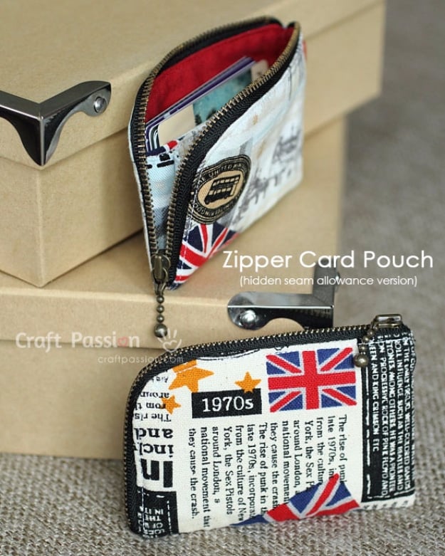 Creative DIY Projects With Zippers - Zipper Card Pouch - Easy Crafts and Fashion Ideas With A Zipper - Jewelry, Home Decor, School Supplies and DIY Gift Ideas - Quick DIYs for Fun Weekend Projects 
