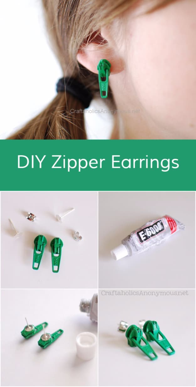 Creative DIY Projects With Zippers - Zipper Earrings - Easy Crafts and Fashion Ideas With A Zipper - Jewelry, Home Decor, School Supplies and DIY Gift Ideas - Quick DIYs for Fun Weekend Projects 