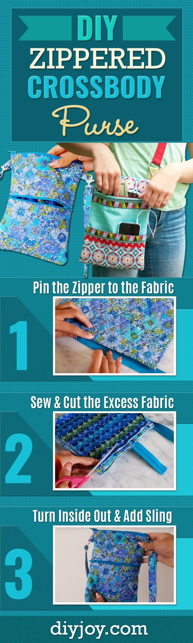 Creative DIY Projects With Zippers - Zippered Crossbody Bag - Easy Crafts and Fashion Ideas With A Zipper - Jewelry, Home Decor, School Supplies and DIY Gift Ideas - Quick DIYs for Fun Weekend Projects 