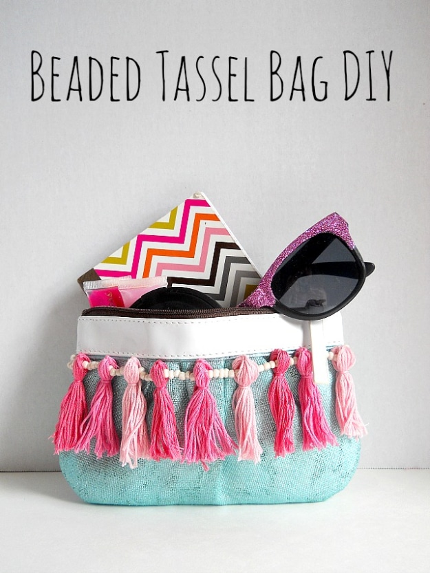 DIY Purses and Handbags - Beaded Tassel Bag DIY - Homemade Projects to Decorate and Make Purses - Add Paint, Glitter, Buttons and Bling To Your Hand Bags and Purse With These Easy Step by Step Tutorials - Boho, Modern, and Cool Fashion Ideas for Women and Teens #purses #diyclothes #handbags