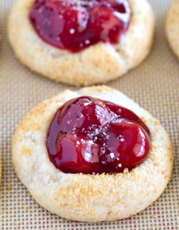 DIY Valentines Day Cookies - Cherry Cheesecake Thumbprint Cookies - Easy Cookie Recipes and Recipe Ideas for Valentines Day - Cute DIY Decorated Cookies for Kids, Homemade Box Cookies and Bouquet Ideas - Sugar Cookie Icing Tutorials With Step by Step Instructions - Quick, Cheap Valentine Gift Ideas for Him and Her #valentines