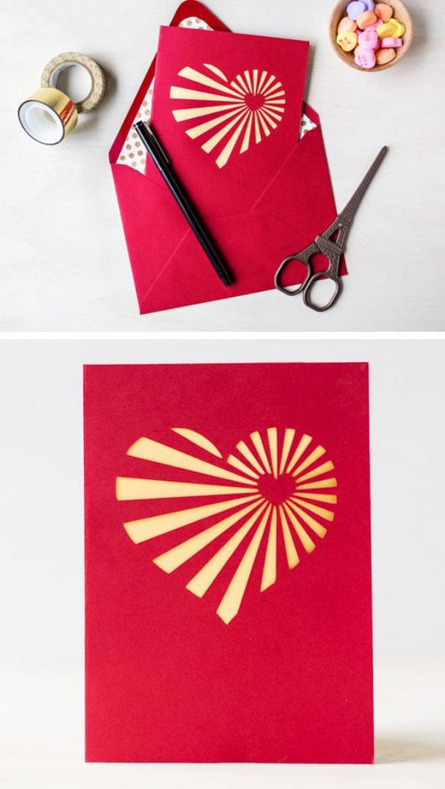 DIY Valentines Day Cards - DIY Heartburst Valentine's Day Card - Easy Handmade Cards for Him and Her, Kids, Freinds and Teens - Funny, Romantic, Printable Ideas for Making A Unique Homemade Valentine Card - Step by Step Tutorials and Instructions for Making Cute Valentine's Day Gifts #valentines