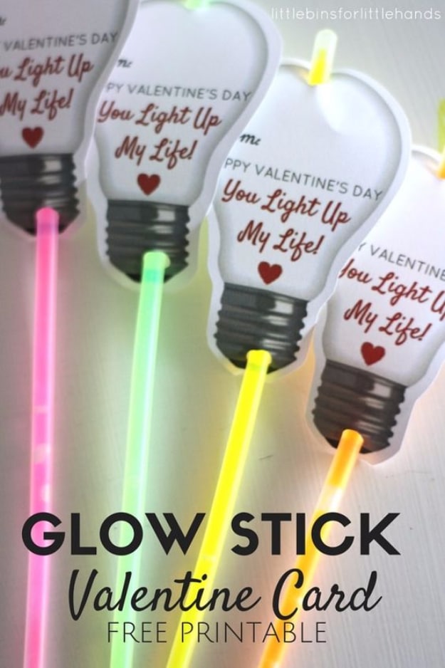 DIY Valentines Day Cards - Glow Stick Valentine Card - Easy Handmade Cards for Him and Her, Kids, Freinds and Teens - Funny, Romantic, Printable Ideas for Making A Unique Homemade Valentine Card - Step by Step Tutorials and Instructions for Making Cute Valentine's Day Gifts #valentines