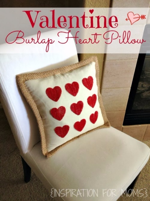 Best DIY Valentines Day Gifts - No-Sew Burlap Valentine Heart Pillow - Cute Mason Jar Valentines Day Gifts and Crafts for Him and Her | Boyfriend, Girlfriend, Mom and Dad, Husband or Wife, Friends - Easy DIY Ideas for Valentines Day for Homemade Gift Giving and Room Decor | Creative Home Decor and Craft Projects for Teens, Teenagers, Kids and Adults 
