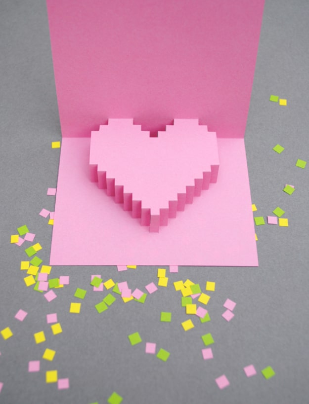DIY Valentines Day Cards - Pixelated Pop Up Card - Easy Handmade Cards for Him and Her, Kids, Freinds and Teens - Funny, Romantic, Printable Ideas for Making A Unique Homemade Valentine Card - Step by Step Tutorials and Instructions for Making Cute Valentine's Day Gifts #valentines