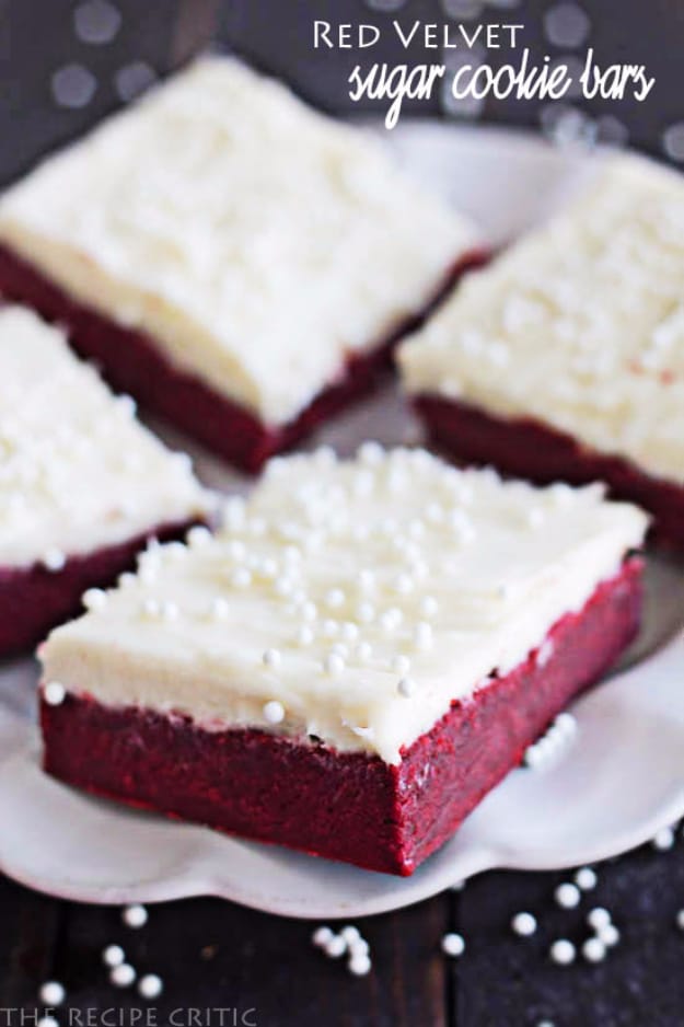 DIY Valentines Day Cookies - Red Velvet Sugar Cookie Bars With Cream Cheese Frosting - Easy Cookie Recipes and Recipe Ideas for Valentines Day - Cute DIY Decorated Cookies for Kids, Homemade Box Cookies and Bouquet Ideas - Sugar Cookie Icing Tutorials With Step by Step Instructions - Quick, Cheap Valentine Gift Ideas for Him and Her #valentines
