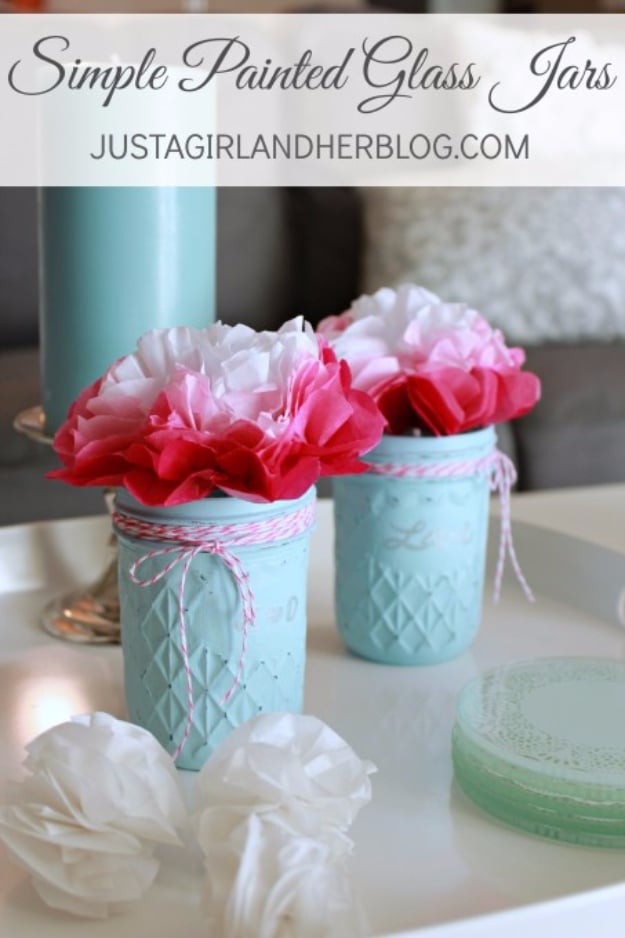 Best DIY Valentines Day Gifts - Simple Painted Glass Jars - Cute Mason Jar Valentines Day Gifts and Crafts for Him and Her | Boyfriend, Girlfriend, Mom and Dad, Husband or Wife, Friends - Easy DIY Ideas for Valentines Day for Homemade Gift Giving and Room Decor | Creative Home Decor and Craft Projects for Teens, Teenagers, Kids and Adults 