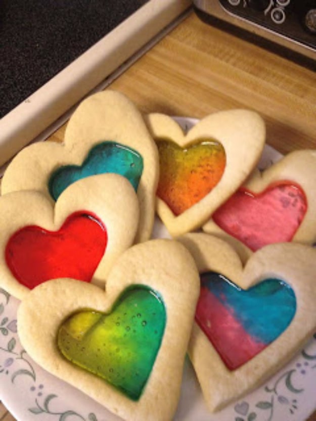 DIY Valentines Day Cookies - Stain Glass Sugar Cookies - Easy Cookie Recipes and Recipe Ideas for Valentines Day - Cute DIY Decorated Cookies for Kids, Homemade Box Cookies and Bouquet Ideas - Sugar Cookie Icing Tutorials With Step by Step Instructions - Quick, Cheap Valentine Gift Ideas for Him and Her #valentines