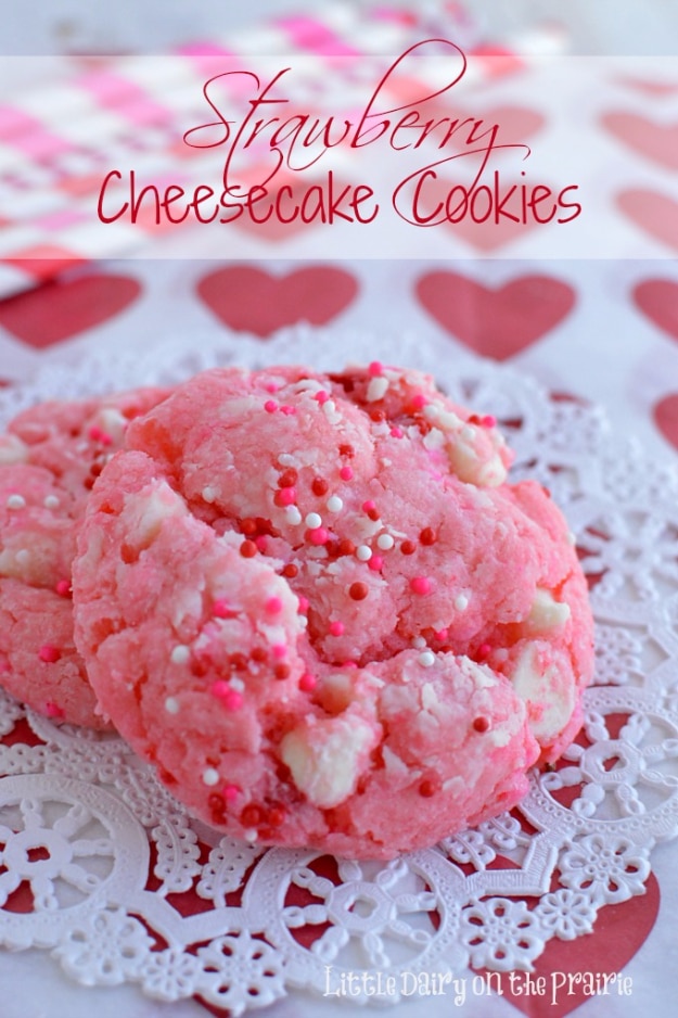 DIY Valentines Day Cookies - Strawberry Cheesecake Cookies - Easy Cookie Recipes and Recipe Ideas for Valentines Day - Cute DIY Decorated Cookies for Kids, Homemade Box Cookies and Bouquet Ideas - Sugar Cookie Icing Tutorials With Step by Step Instructions - Quick, Cheap Valentine Gift Ideas for Him and Her #valentines
