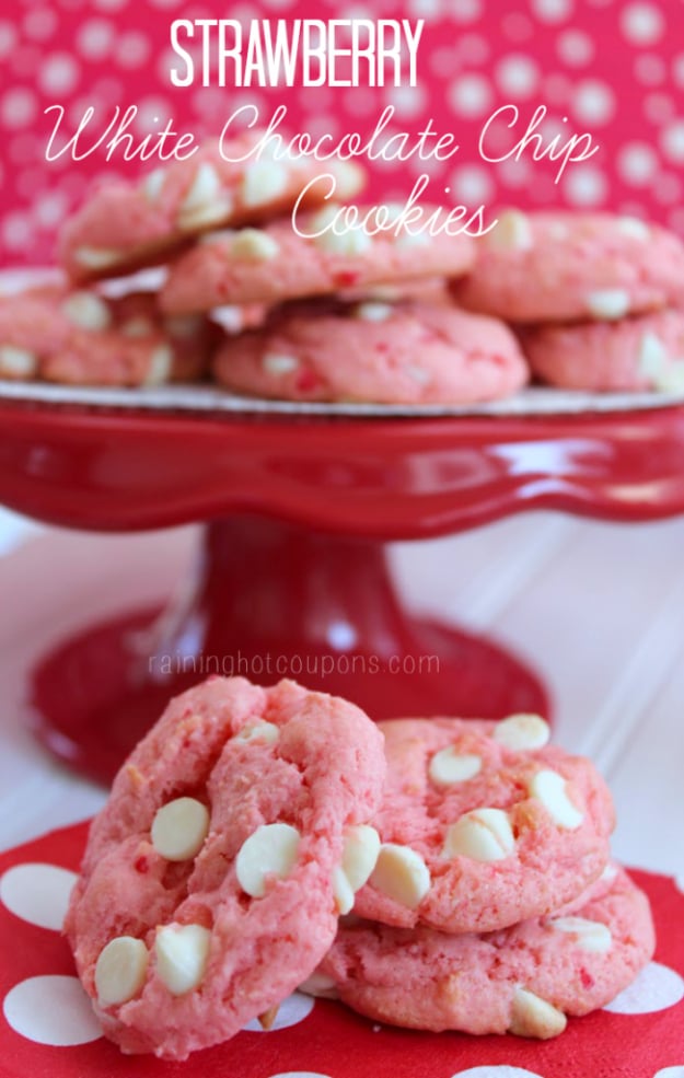 DIY Valentines Day Cookies - Strawberry White Chocolate Chip Cookies - Easy Cookie Recipes and Recipe Ideas for Valentines Day - Cute DIY Decorated Cookies for Kids, Homemade Box Cookies and Bouquet Ideas - Sugar Cookie Icing Tutorials With Step by Step Instructions - Quick, Cheap Valentine Gift Ideas for Him and Her #valentines