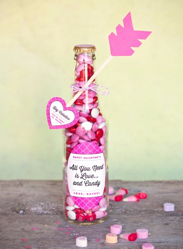 Best DIY Valentines Day Gifts - Valentines Candy Bottle - Cute Mason Jar Valentines Day Gifts and Crafts for Him and Her | Boyfriend, Girlfriend, Mom and Dad, Husband or Wife, Friends - Easy DIY Ideas for Valentines Day for Homemade Gift Giving and Room Decor | Creative Home Decor and Craft Projects for Teens, Teenagers, Kids and Adults 