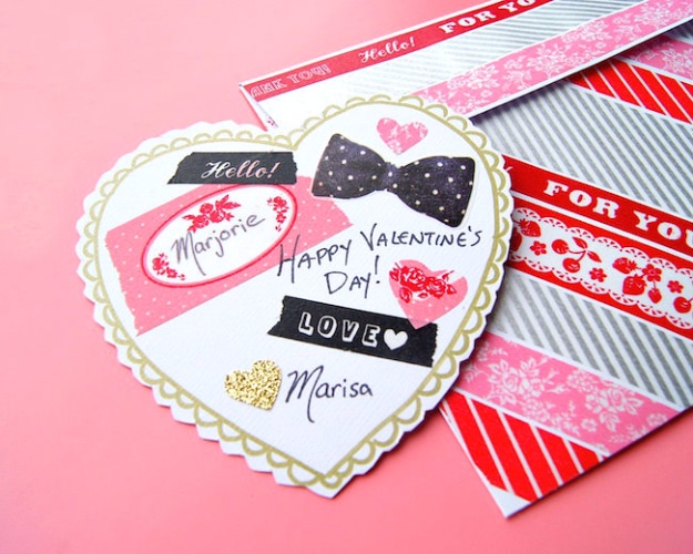 DIY Valentines Day Cards - Washi Tape Valentine's Card - Easy Handmade Cards for Him and Her, Kids, Freinds and Teens - Funny, Romantic, Printable Ideas for Making A Unique Homemade Valentine Card - Step by Step Tutorials and Instructions for Making Cute Valentine's Day Gifts #valentines