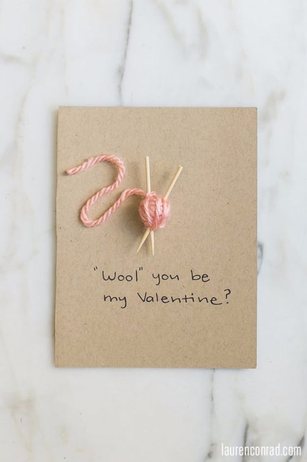 DIY Valentines Day Cards - Wool You Be My Valentine - Easy Handmade Cards for Him and Her, Kids, Freinds and Teens - Funny, Romantic, Printable Ideas for Making A Unique Homemade Valentine Card - Step by Step Tutorials and Instructions for Making Cute Valentine's Day Gifts #valentines