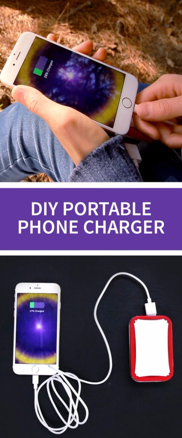 DIY Phone Hacks - DIY Portable Phone Charger - Cool Tips and Tricks for Phones, Headphones and iPhone How To - Make Speakers, Change Settings, Know Secrets You Can Do With Your Phone By Learning This Cool Stuff - DIY Projects and Crafts for Men and Women http://diyjoy.com/diy-iphone-hacks
