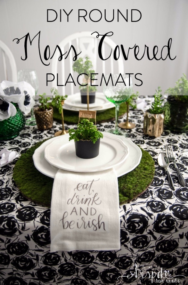 DIY St Patricks Day Ideas - DIY Round Moss Covered Placemats - Food and Best Recipes, Decorations and Home Decor, Party Ideas - Cupcakes, Drinks, Festive St Patrick Day Parties With these Easy, Quick and Cool Crafts and DIY Projects http://diyjoy.com/st-patricks-day-ideas