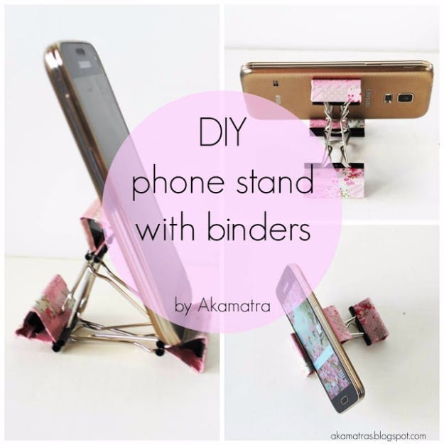 DIY Phone Hacks - DIY Smartphohe Stand With Binders - Cool Tips and Tricks for Phones, Headphones and iPhone How To - Make Speakers, Change Settings, Know Secrets You Can Do With Your Phone By Learning This Cool Stuff - DIY Projects and Crafts for Men and Women http://diyjoy.com/diy-iphone-hacks