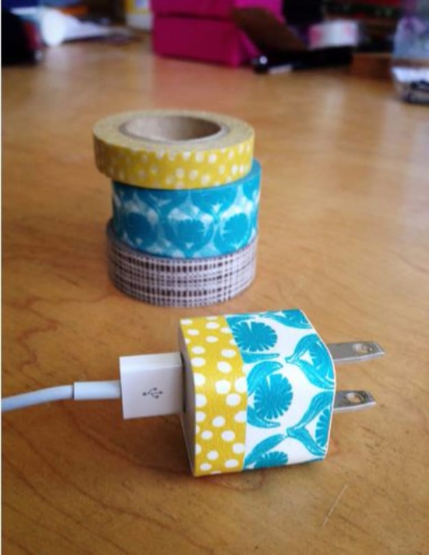 DIY Phone Hacks - DIY Washi Tape Phone Charger - Cool Tips and Tricks for Phones, Headphones and iPhone How To - Make Speakers, Change Settings, Know Secrets You Can Do With Your Phone By Learning This Cool Stuff - DIY Projects and Crafts for Men and Women http://diyjoy.com/diy-iphone-hacks