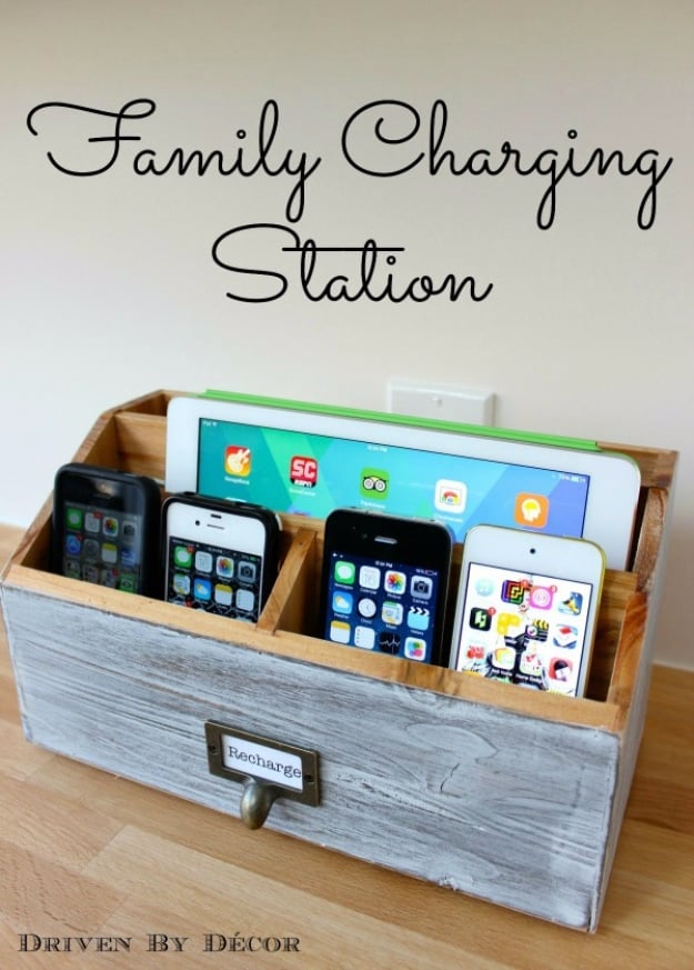 DIY Phone Hacks - Family Charging Station - Cool Tips and Tricks for Phones, Headphones and iPhone How To - Make Speakers, Change Settings, Know Secrets You Can Do With Your Phone By Learning This Cool Stuff - DIY Projects and Crafts for Men and Women http://diyjoy.com/diy-iphone-hacks