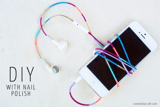 DIY Phone Hacks - Nail Polish Colored Headphones - Cool Tips and Tricks for Phones, Headphones and iPhone How To - Make Speakers, Change Settings, Know Secrets You Can Do With Your Phone By Learning This Cool Stuff - DIY Projects and Crafts for Men and Women http://diyjoy.com/diy-iphone-hacks