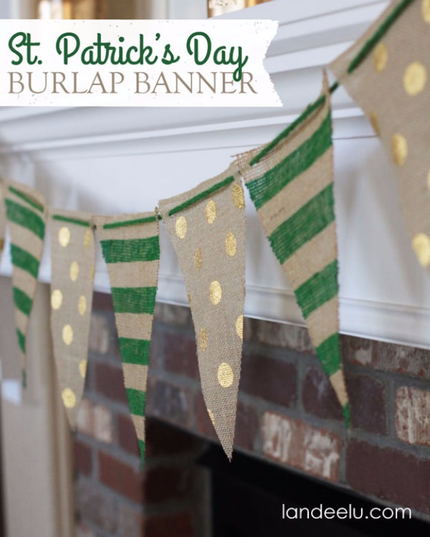 DIY St Patricks Day Ideas - Painted Burlap Banner - Food and Best Recipes, Decorations and Home Decor, Party Ideas - Cupcakes, Drinks, Festive St Patrick Day Parties With these Easy, Quick and Cool Crafts and DIY Projects http://diyjoy.com/st-patricks-day-ideas