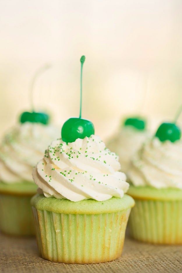 DIY St Patricks Day Ideas - Shamrock Shake Cupcakes - Food and Best Recipes, Decorations and Home Decor, Party Ideas - Cupcakes, Drinks, Festive St Patrick Day Parties With these Easy, Quick and Cool Crafts and DIY Projects http://diyjoy.com/st-patricks-day-ideas