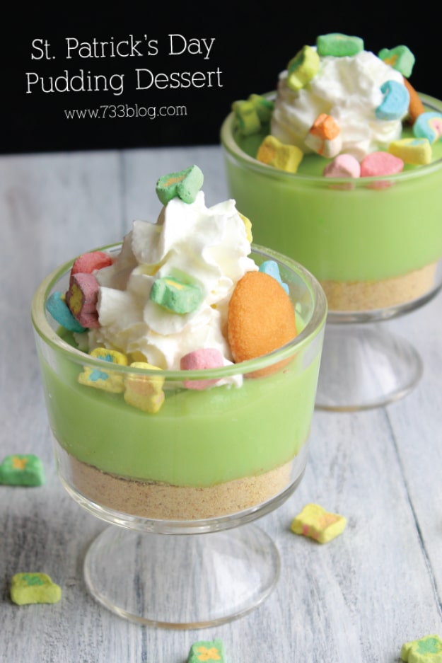 DIY St Patricks Day Ideas - St. Patrick's Day Pudding Dessert - Food and Best Recipes, Decorations and Home Decor, Party Ideas - Cupcakes, Drinks, Festive St Patrick Day Parties With these Easy, Quick and Cool Crafts and DIY Projects http://diyjoy.com/st-patricks-day-ideas