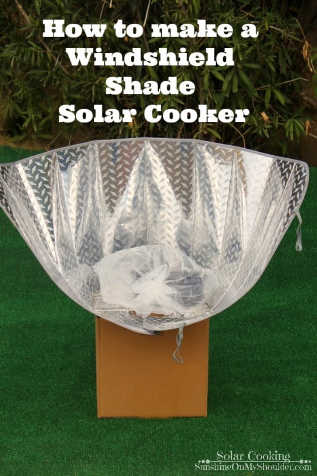 DIY Solar Powered Projects - Windshield Shade Solar Cooker - Easy Solar Crafts and DYI Ideas for Making Solar Power Things You Can Use To Save Energy - Step by Step Tutorials for Making Things Without Batteries - DIY Projects and Crafts for Men and Women 