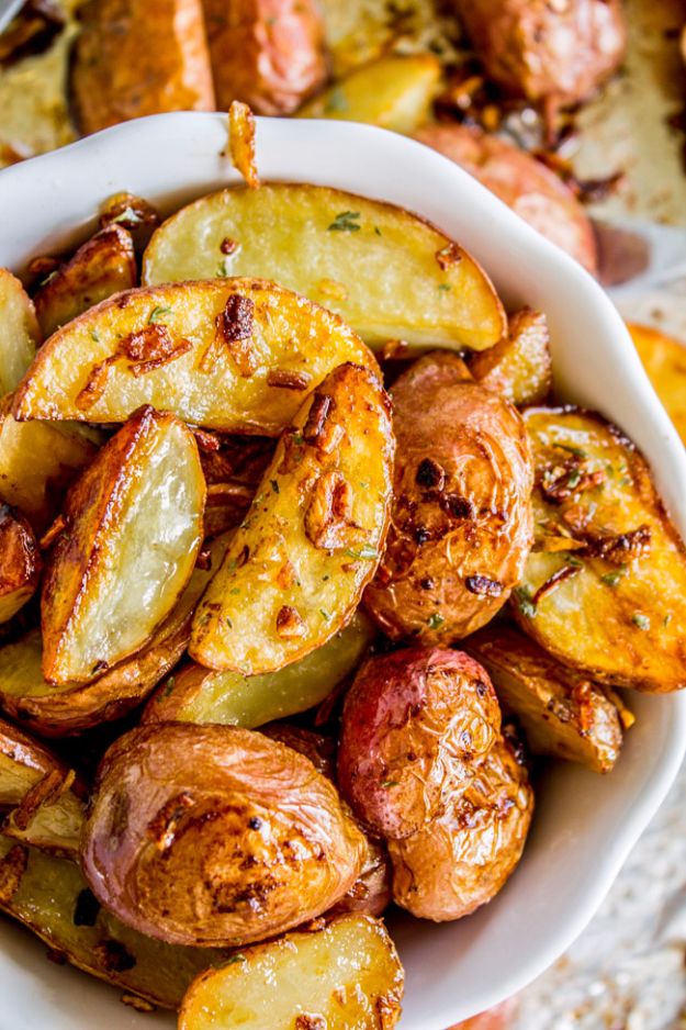 Best Easter Dinner Recipes - 3 Ingredient Roasted Potatoes with Crunchy Onions - Easy Recipe Ideas for Easter Dinners and Holiday Meals for Families - Side Dishes, Slow Cooker Recipe Tutorials, Main Courses, Traditional Meat, Vegetable and Dessert Ideas - Desserts, Pies, Cakes, Ham and Beef, Lamb - DIY Projects and Crafts by DIY JOY 