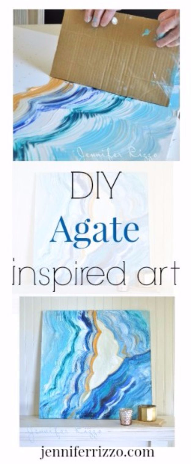 DIY Canvas Painting Ideas - Agate Inspired Acrylic Painting - Cool and Easy Wall Art Ideas You Can Make On A Budget #painting #diyart #diygifts