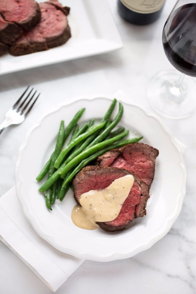 Best Easter Dinner Recipes - Beef Tenderloin With Cognac Cream Sauce - Easy Recipe Ideas for Easter Dinners and Holiday Meals for Families - Side Dishes, Slow Cooker Recipe Tutorials, Main Courses, Traditional Meat, Vegetable and Dessert Ideas - Desserts, Pies, Cakes, Ham and Beef, Lamb - DIY Projects and Crafts by DIY JOY 