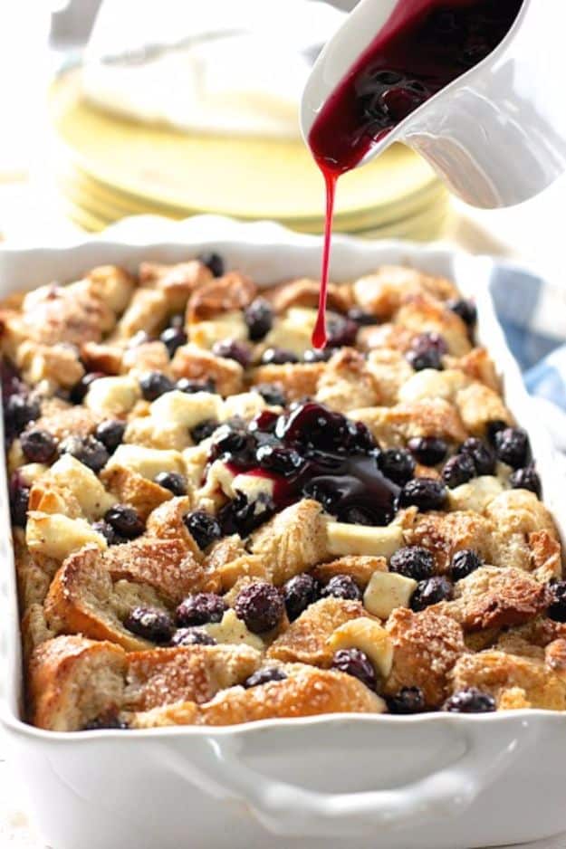 Best Easter Dinner Recipes - Blueberry & Cream Cheese French Toast Casserole - Easy Recipe Ideas for Easter Dinners and Holiday Meals for Families - Side Dishes, Slow Cooker Recipe Tutorials, Main Courses, Traditional Meat, Vegetable and Dessert Ideas - Desserts, Pies, Cakes, Ham and Beef, Lamb - DIY Projects and Crafts by DIY JOY 