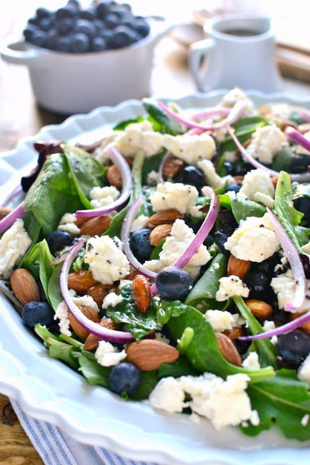 Best Easter Dinner Recipes - Blueberry Feta Salad - Easy Recipe Ideas for Easter Dinners and Holiday Meals for Families - Side Dishes, Slow Cooker Recipe Tutorials, Main Courses, Traditional Meat, Vegetable and Dessert Ideas - Desserts, Pies, Cakes, Ham and Beef, Lamb - DIY Projects and Crafts by DIY JOY 