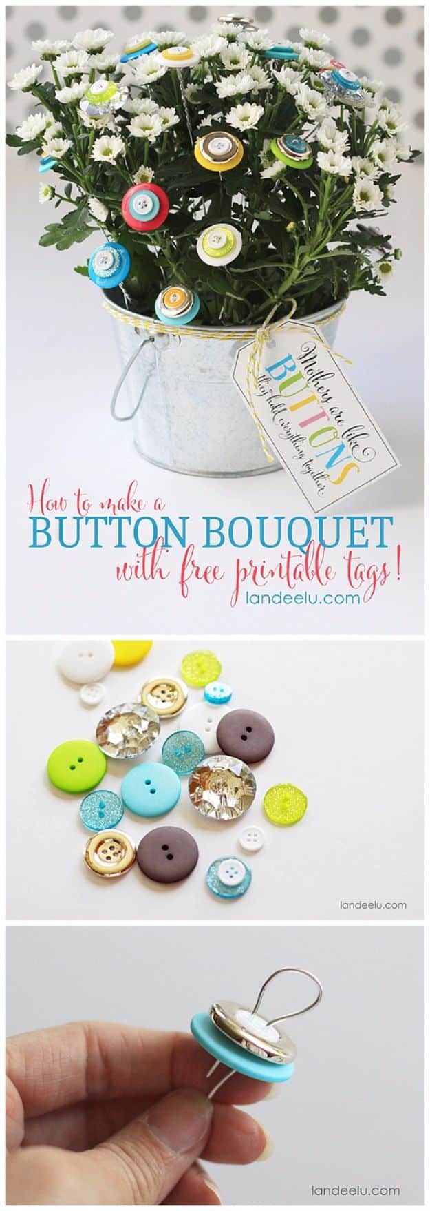 DIY Mothers Day Gift Ideas - Button Bouquet - Homemade Gifts for Moms - Crafts and Do It Yourself Home Decor, Accessories and Fashion To Make For Mom - Mothers Love Handmade Presents on Mother's Day - DIY Projects and Crafts by DIY JOY 