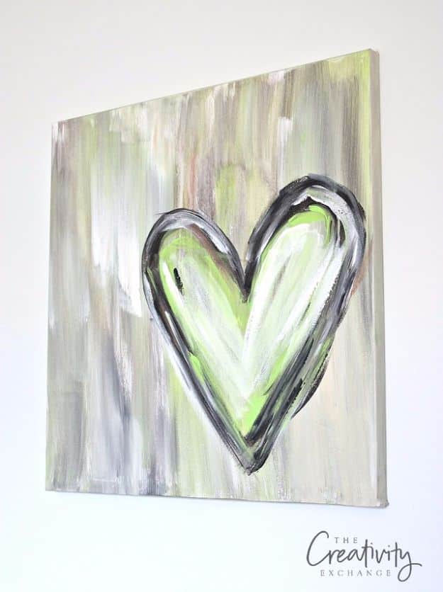 DIY Canvas Painting Ideas - DIY Abstract Heart Painting - Cool and Easy Wall Art Ideas You Can Make On A Budget #painting #diyart #diygifts