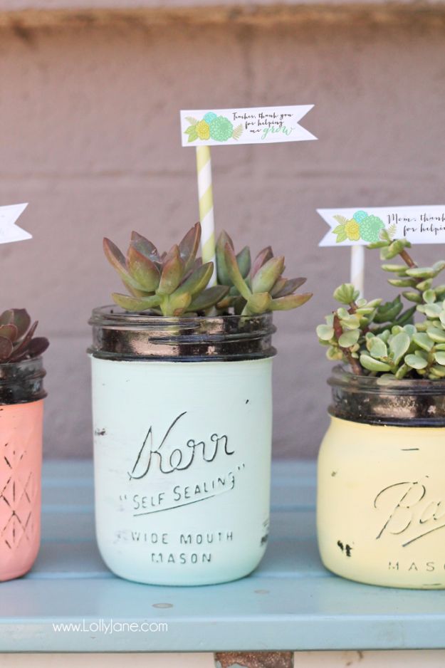 DIY Mothers Day Gift Ideas - DIY Mason Jar Succulent Pots - Homemade Gifts for Moms - Crafts and Do It Yourself Home Decor, Accessories and Fashion To Make For Mom - Mothers Love Handmade Presents on Mother's Day - DIY Projects and Crafts by DIY JOY 
