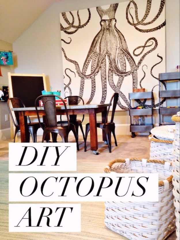 DIY Canvas Painting Ideas - DIY Octopus Art - Cool and Easy Wall Art Ideas You Can Make On A Budget #painting #diyart #diygifts