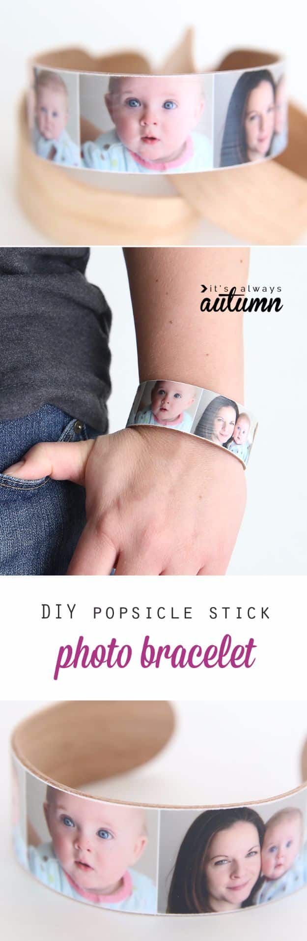 DIY Mothers Day Gift Ideas - DIY Popsicle Stick Photo Bracelet - Homemade Gifts for Moms - Crafts and Do It Yourself Home Decor, Accessories and Fashion To Make For Mom - Mothers Love Handmade Presents on Mother's Day - DIY Projects and Crafts by DIY JOY 